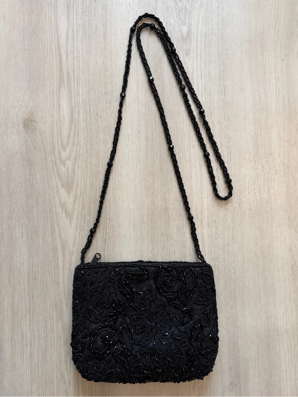 Vintage Black Hand Beaded Purse Handbag Evening Bag by La Regale